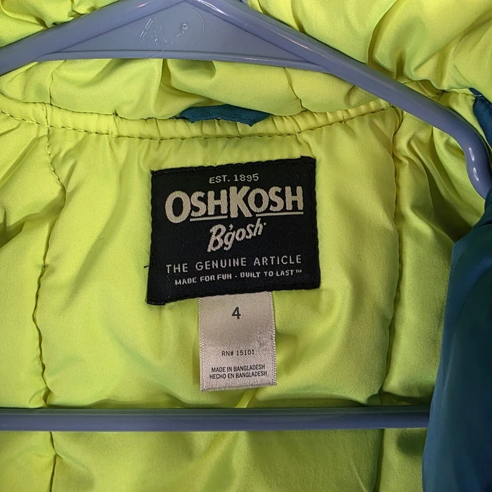 OshKosh Bgosh Boys Blue Gray Puffer Jacket Hooded Size 4